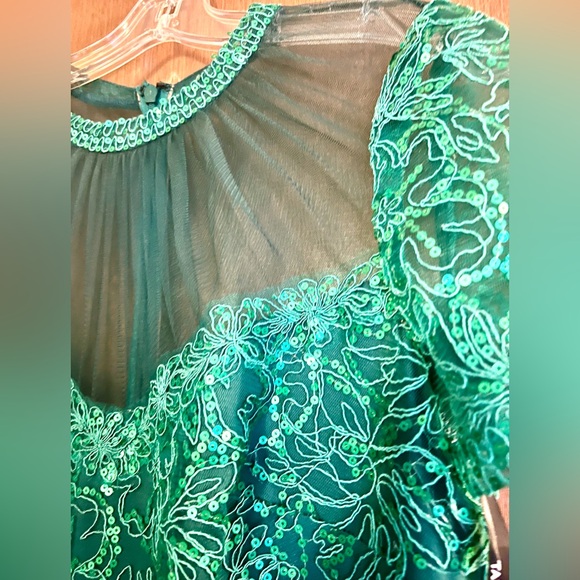 TADASHI SHOJI Terran Embroidered Sequin Embellish Midi Dress Pine Green Size 10 - Picture 3 of 5